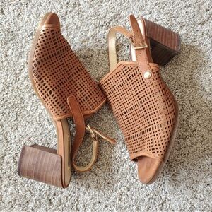 Alex Marie Soliesse Block Heel Perforated Sandals Slingback Brown Open 8.5